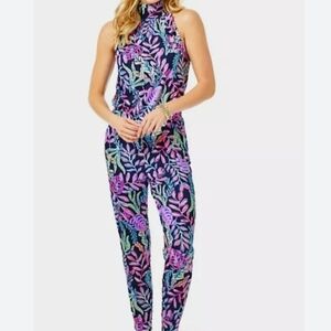 Lilly Pulitzer Vibrant Leaf Print Jumpsuit - Pink and Blue